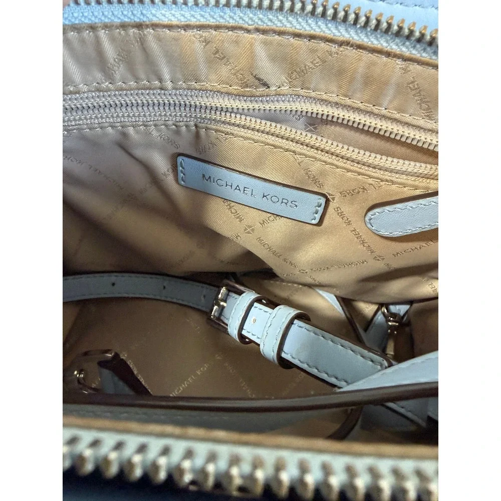 Michael Kors Medium Messenger Satchel Bag Blue Grey Monogram Crossbody
